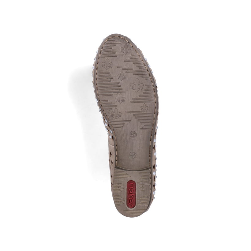 Beige Rieker Ballerinas 51985-64 mit Strasssteinen sowie extra weicher Decksohle. Schuh Laufsohle.