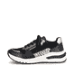 
Urbanschwarze Rieker Damen Sneaker Low M6616-00 mit einer robusten Profilsohle. Schuh Außenseite