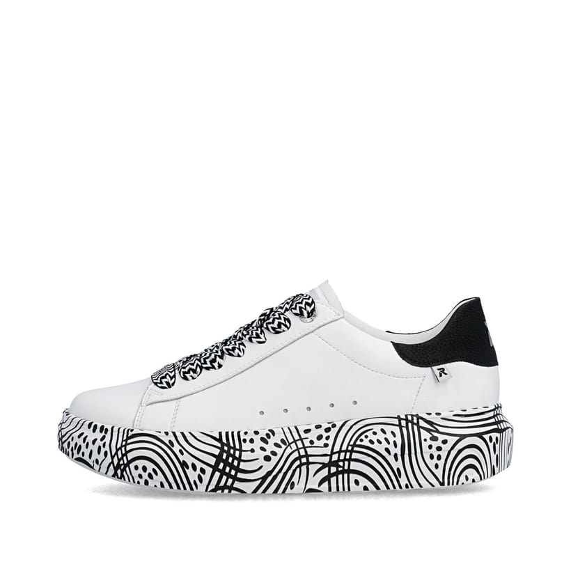 Baskets basses Rieker blanches pour femme W1201-83 en cuir lisse. Côté extérieur de la chaussure.