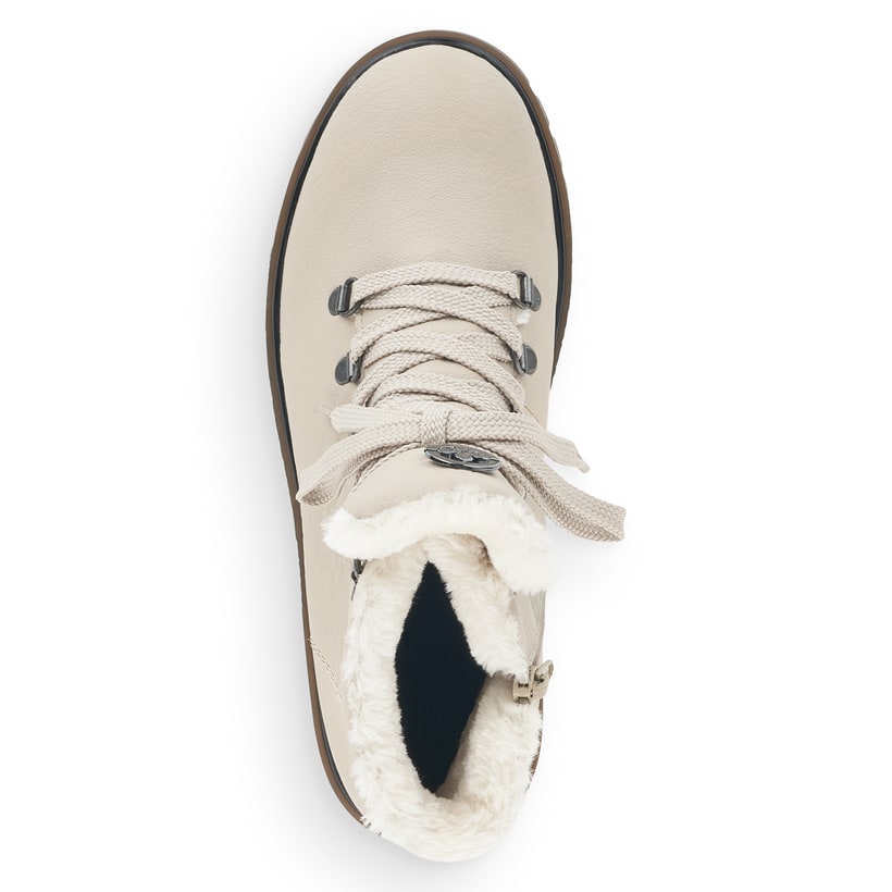 Braunbeige Rieker Damen Stiefeletten Y2594-20 mit Reißverschluss sowie Blockabsatz. Schuh Innenseite
