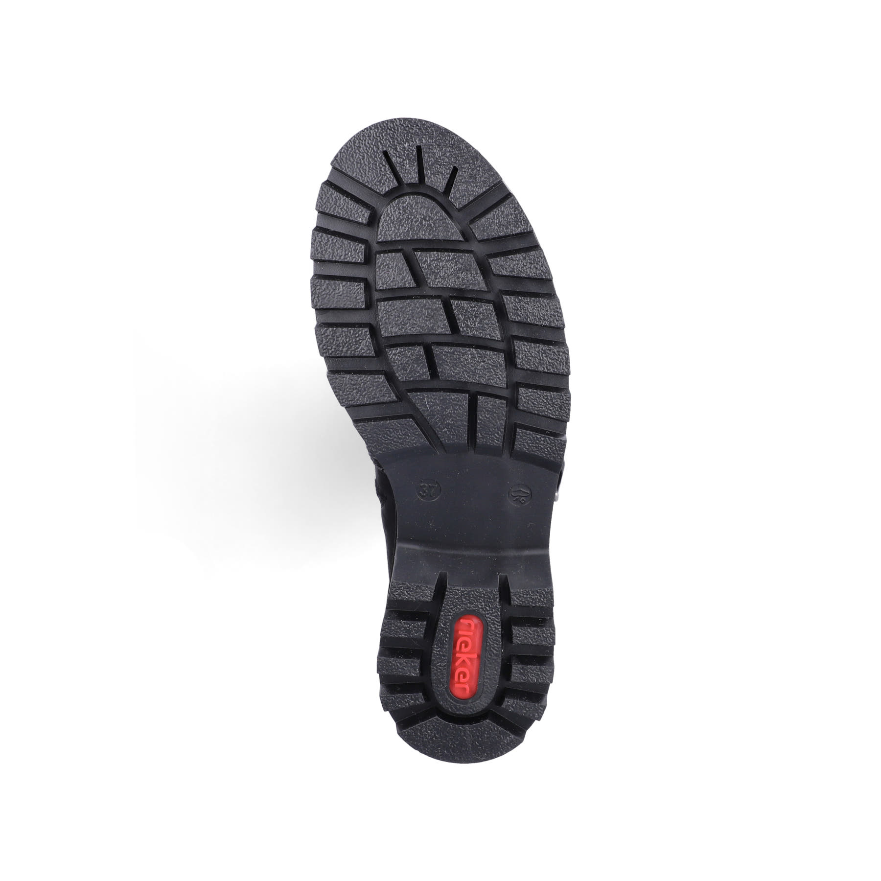 Schwarze Rieker Damen Hochschaftstiefel 73292-00 mit einem Reißverschluss. Schuh Laufsohle.