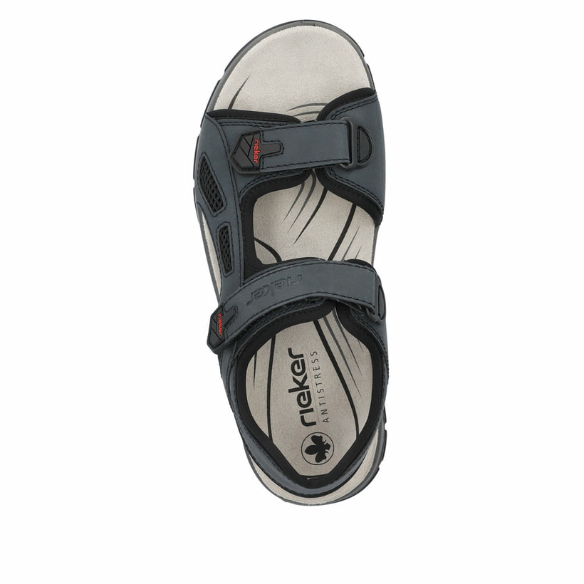 Blaue Rieker Herren Trekkingsandalen 26955-14 mit einem Klettverschluss. Schuh von oben.