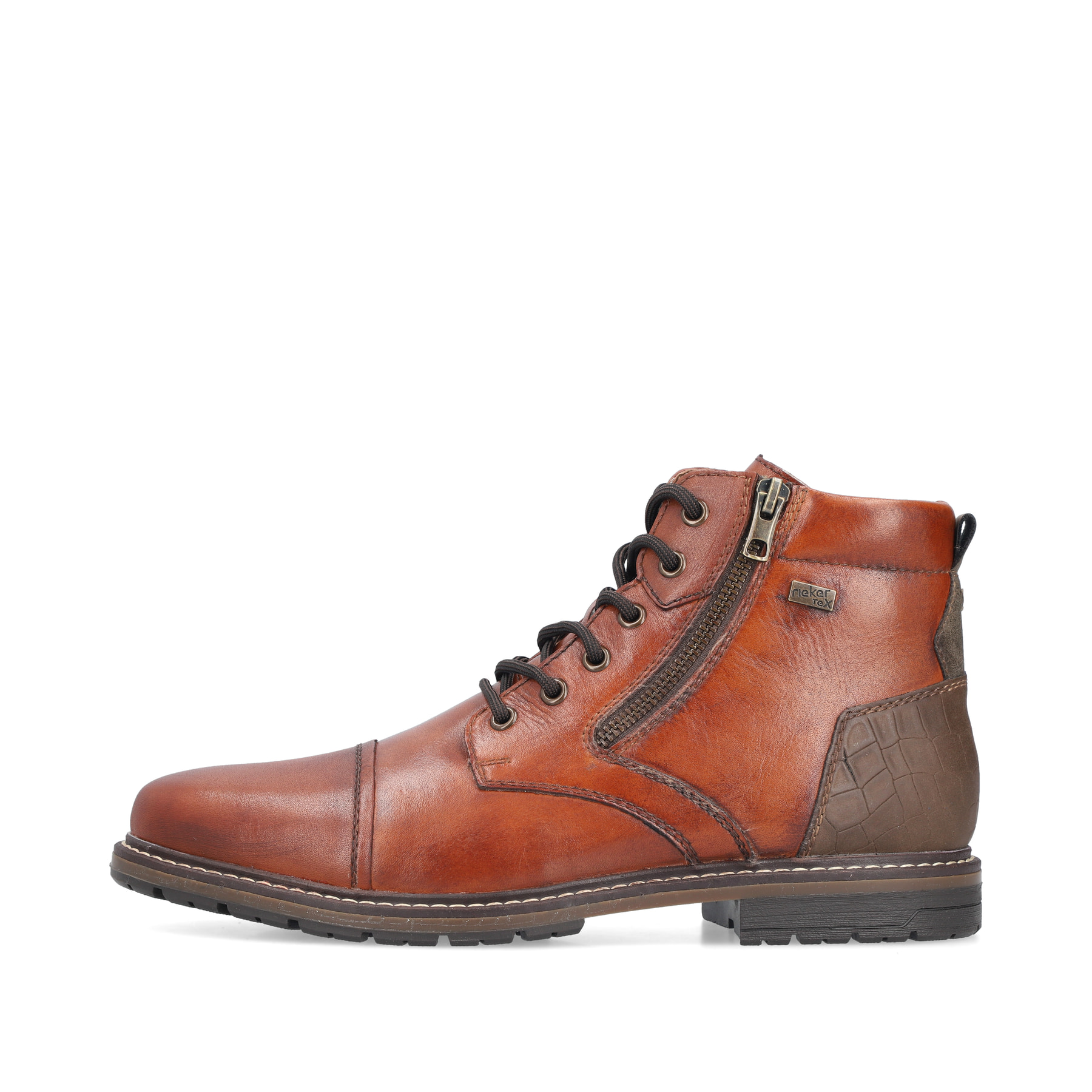 Bottes à lacets Rieker marron pour homme 13704-24 en cuir lisse. Côté extérieur de la chaussure.