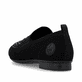 Schwarze Rieker Damen Slipper 51989-00 mit Strasssteinen sowie einem Gummizug. Schuh von hinten.
