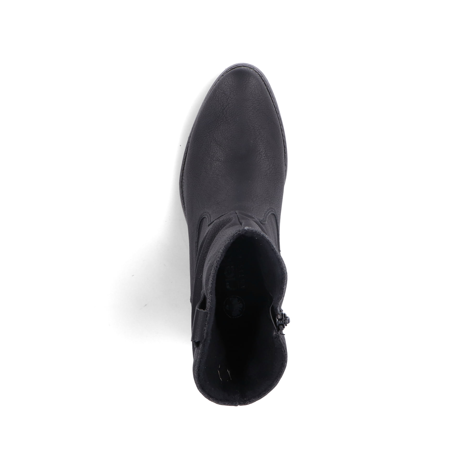 Asphaltschwarze Rieker Damen Chelsea Boots 72690-00 mit einer leichten Sohle. Schuh Innenseite