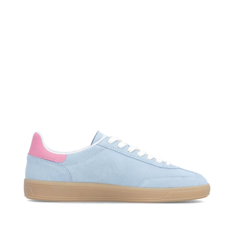 Baskets basses Rieker bleues pour femme W2200-10 avec lacets. Côté intérieur de la chaussure.