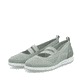 Grüne Rieker Ballerinas L3053-52 mit Gummizug sowie herausnehmbarer Einlegesohle. Schuhpaar seitlich schräg.