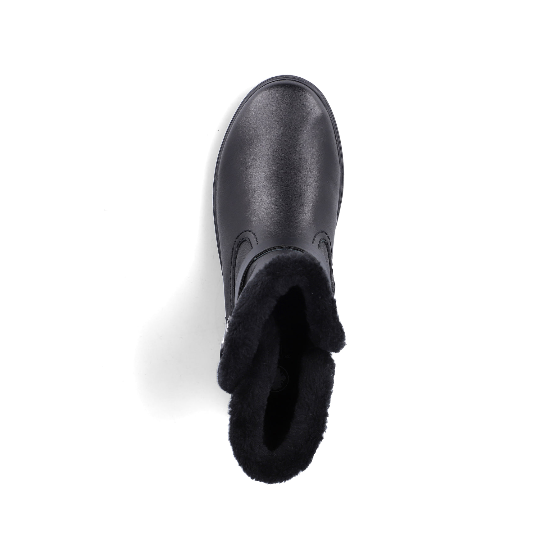 Schwarze Rieker Damen Kurzstiefel Z0081-00 aus Glattleder mit weichem Kragen. Schuh von oben.