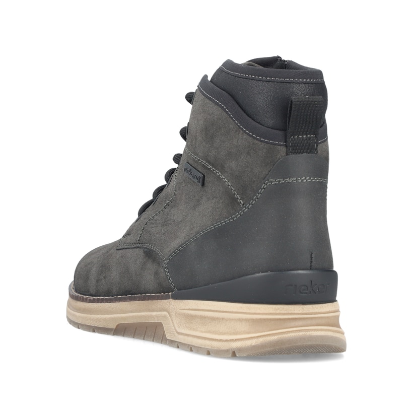 Graue Rieker Herren Schnürstiefel 32331-45 mit wasserabweisender TEX-Membran. Schuh von hinten.