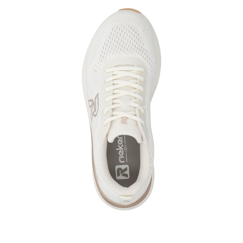 Weisse Rieker Sport Damen Sneaker Low W4101-80. Schuh von oben.