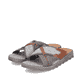 Graue Rieker Herren Pantoletten 21695-45 mit Komfortweite G sowie leichter Sohle. Schuhpaar seitlich schräg.