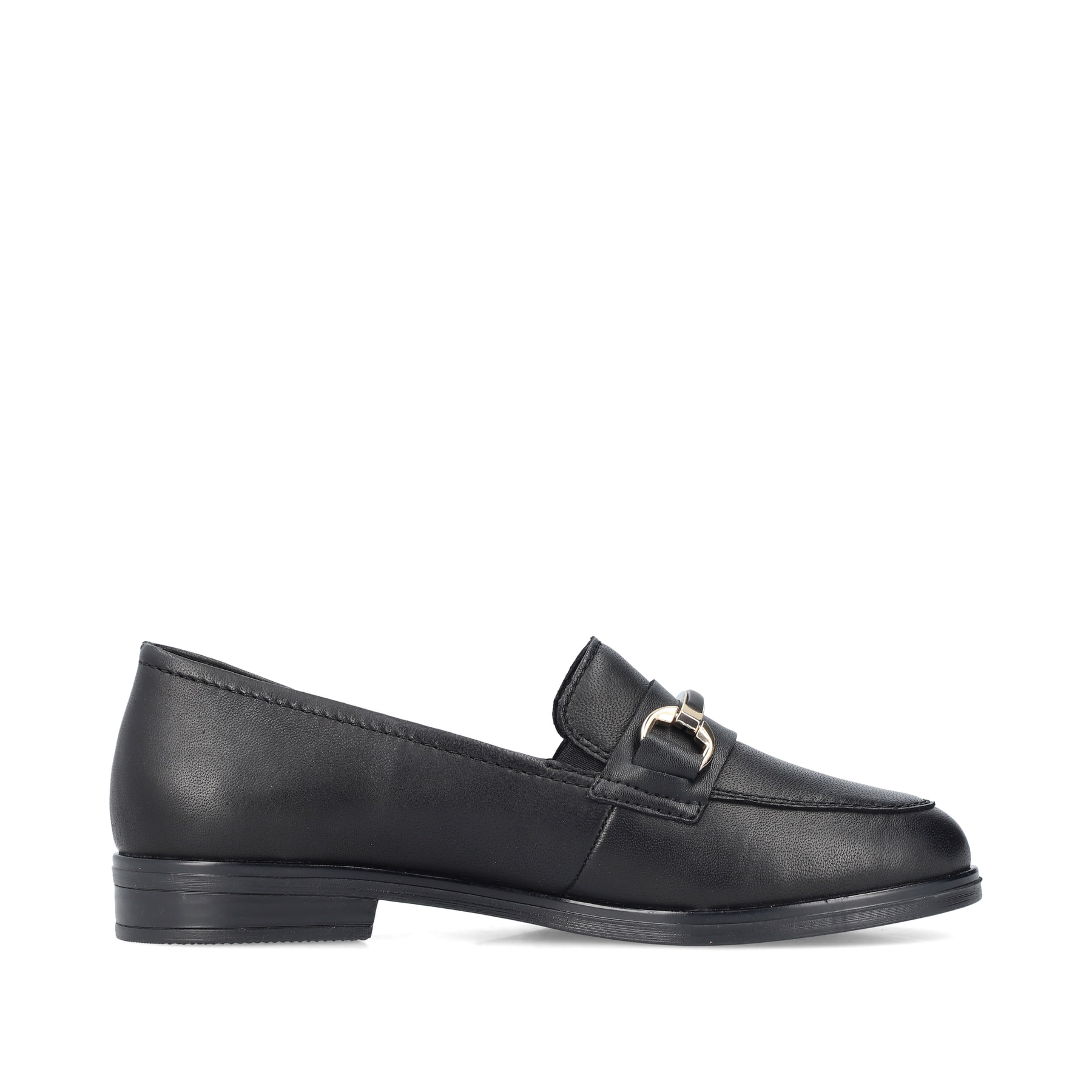 Mocassins Rieker noirs pour femme 46262-01 en cuir lisse. Intérieur de la chaussure.