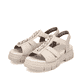 
Hellbeige Rieker Damen Riemchensandalen V5350-60 mit einer leichten Profilsohle. Schuhpaar schräg.