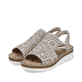 Beige Rieker Damen Sandalen V1246-62 mit Strasssteinen sowie einem Gummizug. Schuhpaar seitlich schräg.