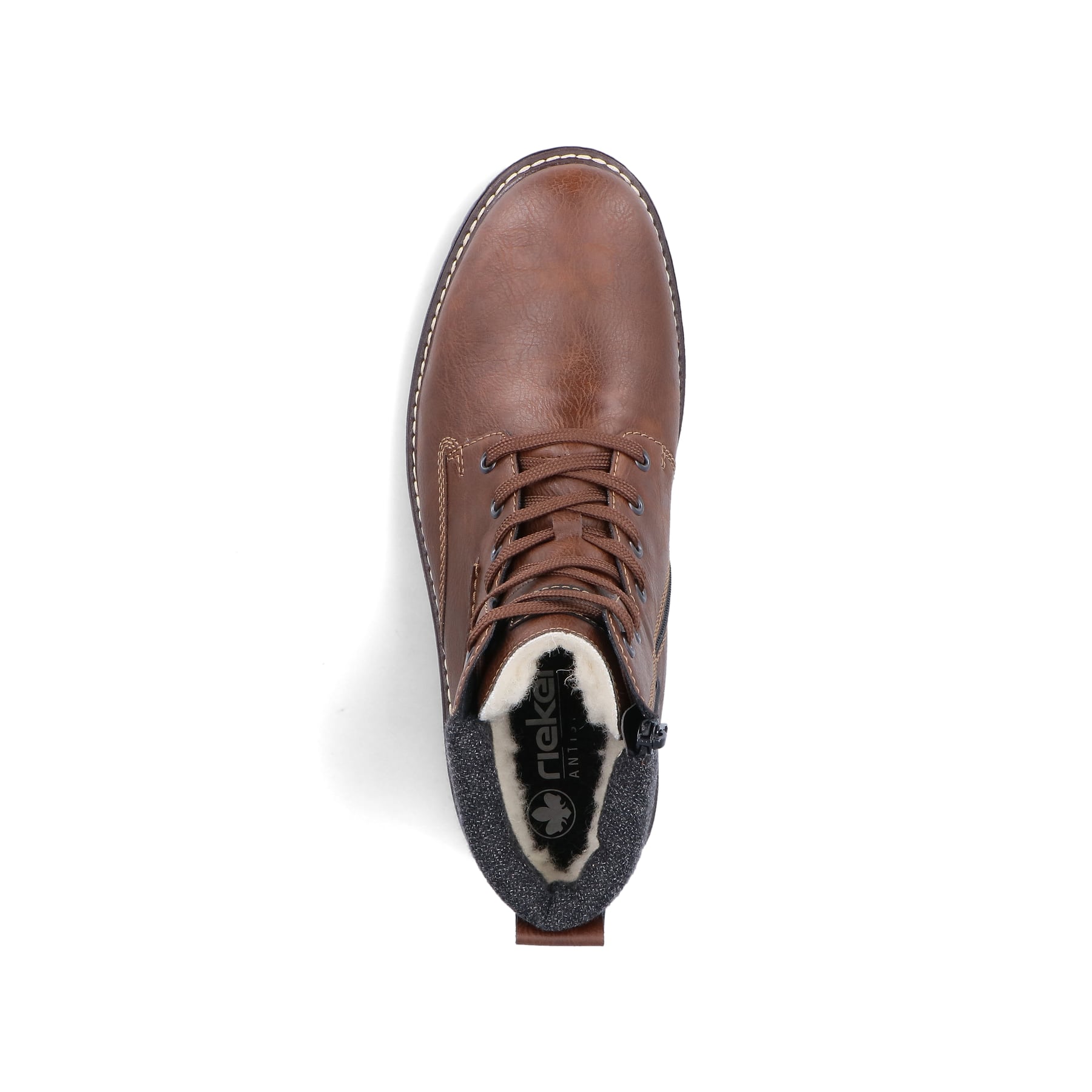 Kastanienbraune Rieker Herren Schnürstiefel 32031-25 mit einer robusten Profilsohle. Schuh von oben