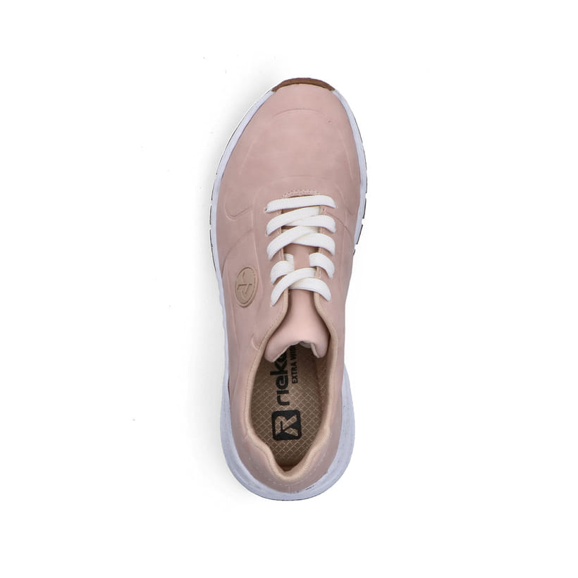 Rosane Rieker Damen Sneaker Low M4903-31 mit abgesetztem Logo sowie Schnürung. Schuh von oben.