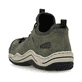 Grüne Rieker Damen Slipper L0574-54 mit einem Gummizug. Schuh von hinten.