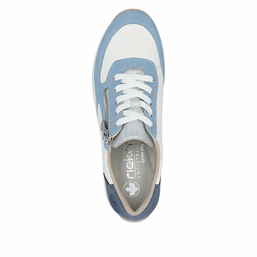 Baskets basses Rieker bleues pour femme N1112-10 avec fermeture éclair. Chaussure vue de dessus.