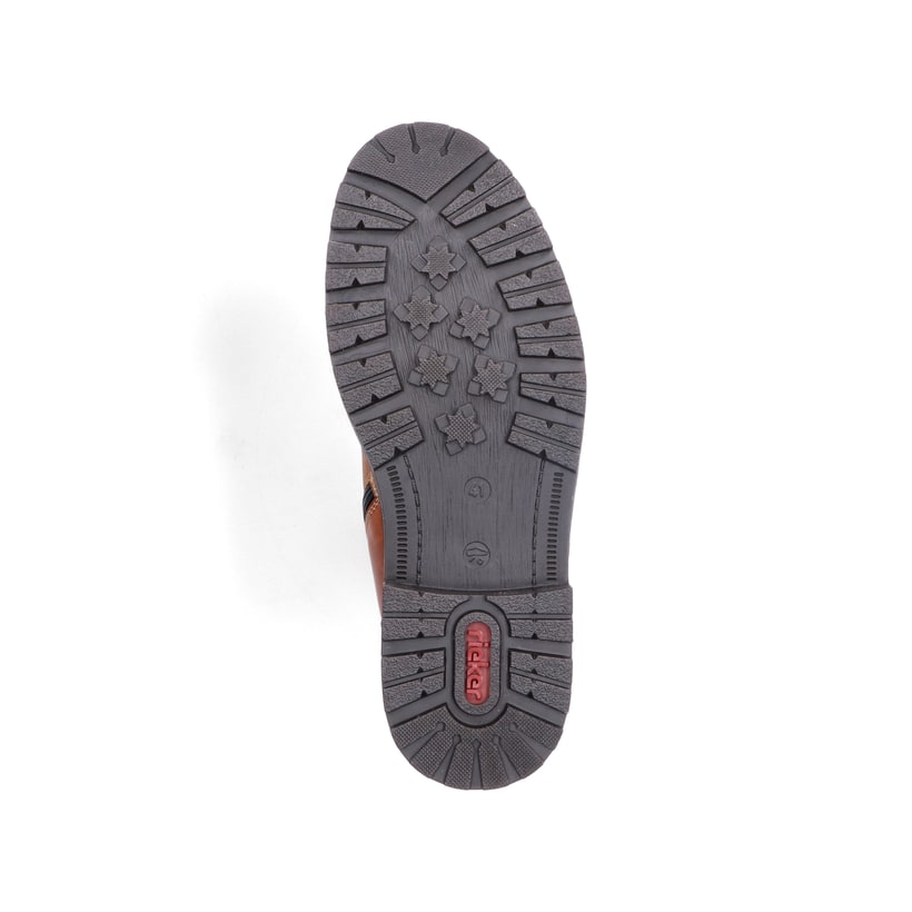 Karamellbraune Rieker Herren Schnürstiefel 32040-25 mit einer robusten Profilsohle. Schuh Laufsohle