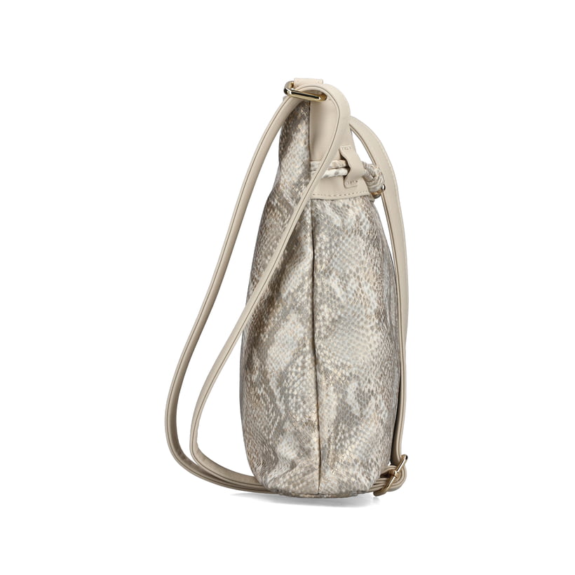 Sac à bandoulière Rieker H1032-90 doré avec motif serpent et fermeture éclair. Ouvert.