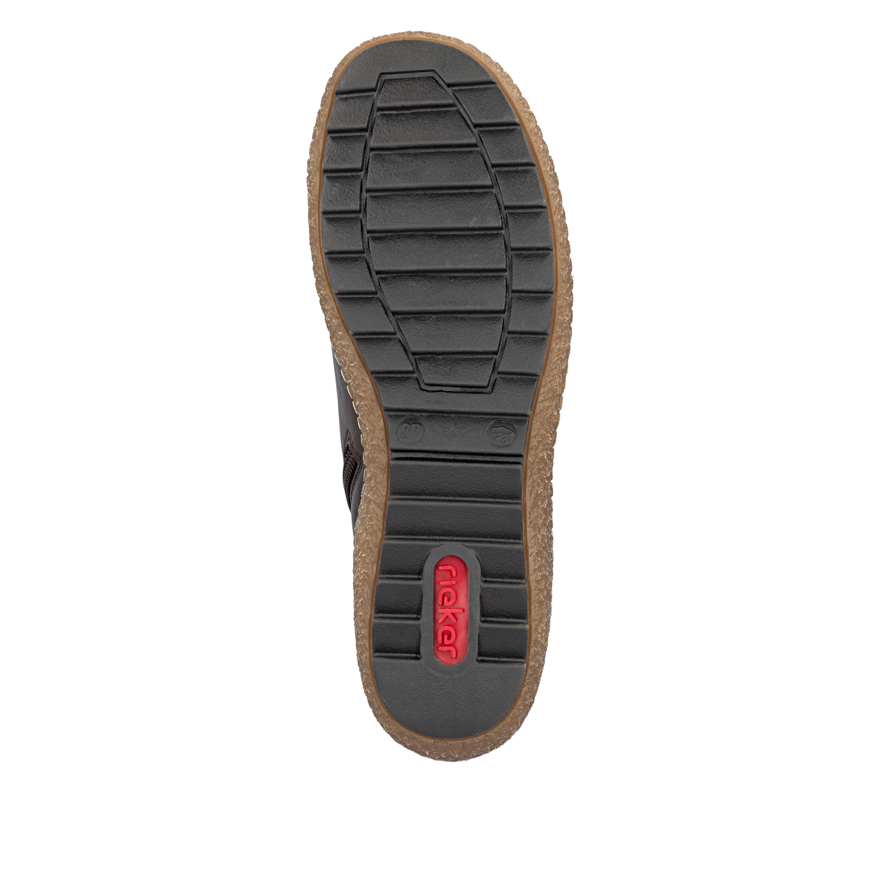 Dunkelbraune Rieker Damen Kurzstiefel L7514-25 mit wasserabweisender TEX-Membran. Schuh Laufsohle.