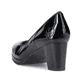 Glanzschwarze Rieker Damen Pumps 49260-04 mit einer Profilsohle mit Blockabsatz. Schuh Innenseite