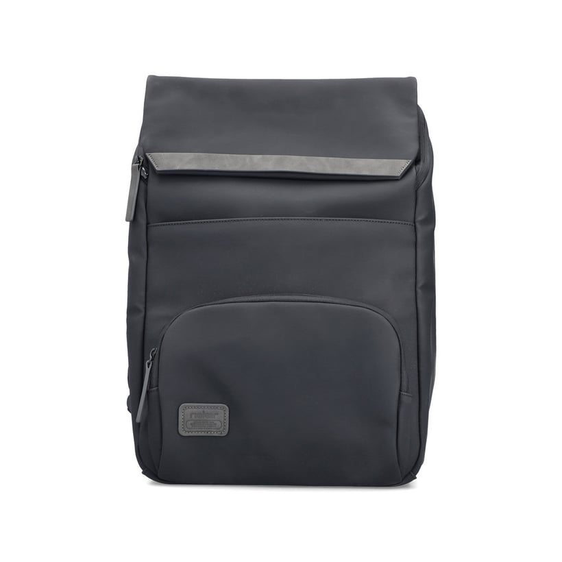 Sac Ã  dos Rieker H5102-01 noir avec rabat Ã  fermeture magnétique, compartiment rembourré pour ordinateur portable et bretelles ajustable. Devant.
