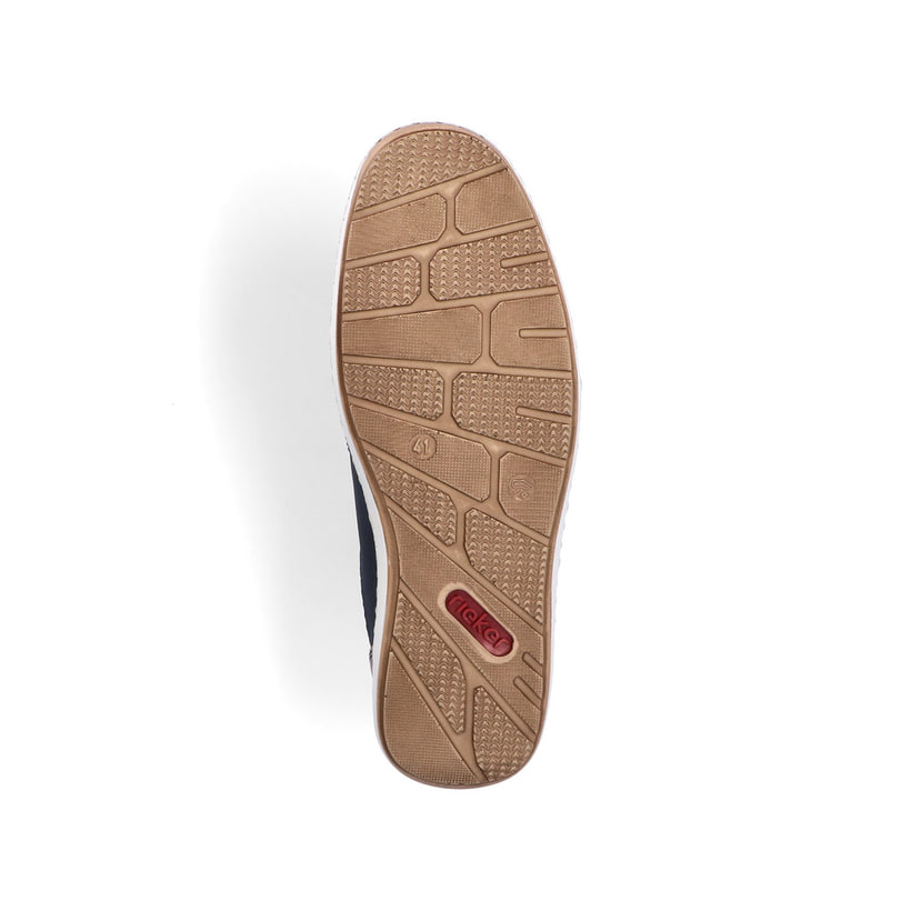 Mocassins Rieker bleus pour homme 08869-14 avec bande élastique. Semelle extérieure de la chaussure.