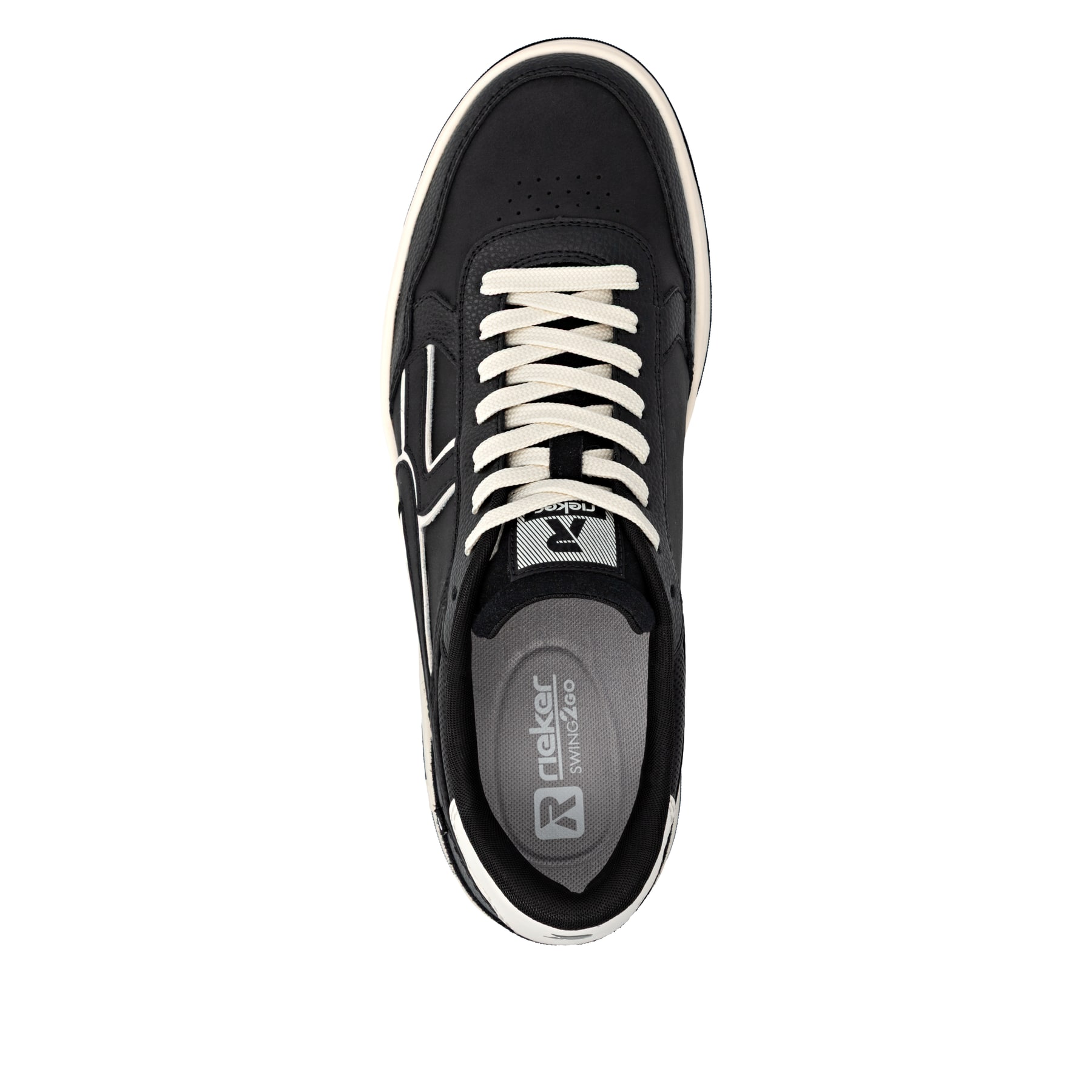 Baskets basses Rieker noires pour homme U1900-00 avec semelle durable. Chaussure vue de dessus.