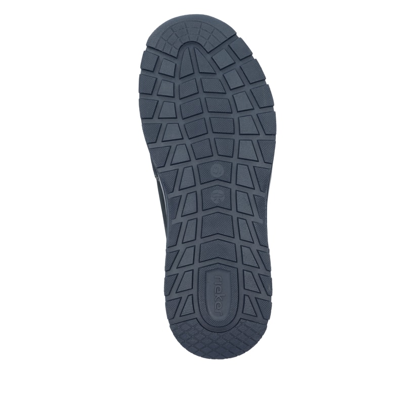 Mocassins Rieker bleus homme 11051-14 en cuir suédé avec fermeture velcro. Semelle extérieure de la chaussure.