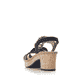 Schwarze Rieker Riemchensandaletten 638C7-00 mit einem Gummizug. Schuh von hinten.