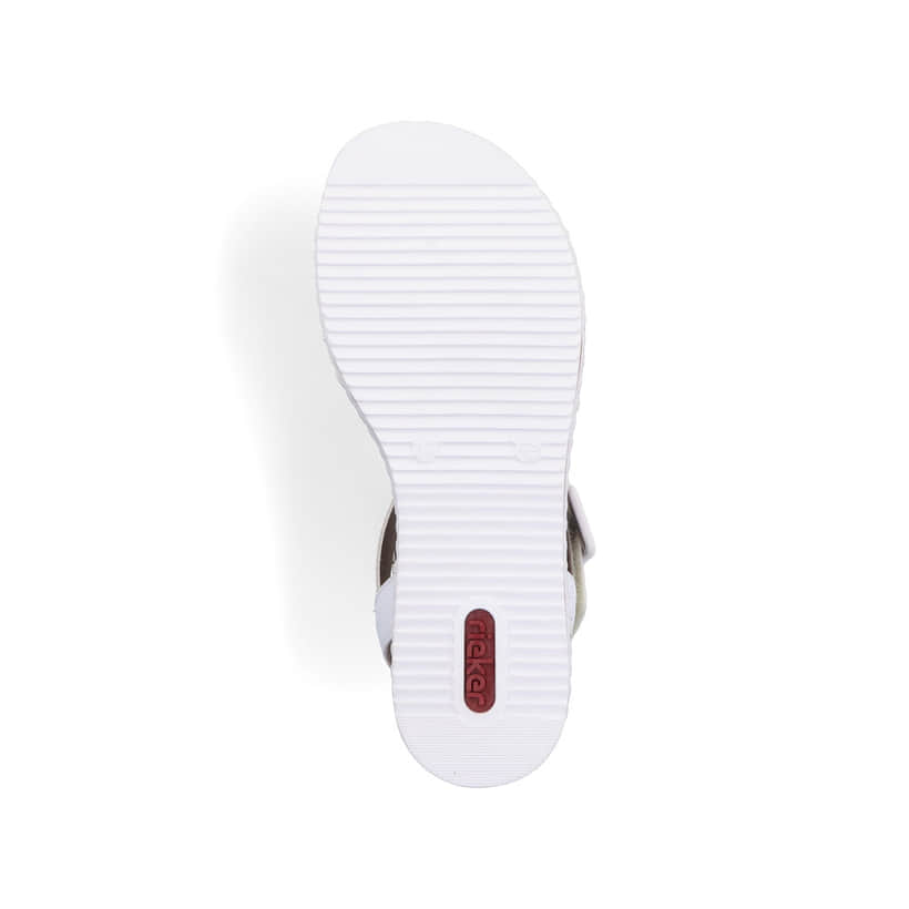 Beige Rieker Keilsandaletten V3660-60 mit trendigen Schnalle. Schuh Laufsohle.