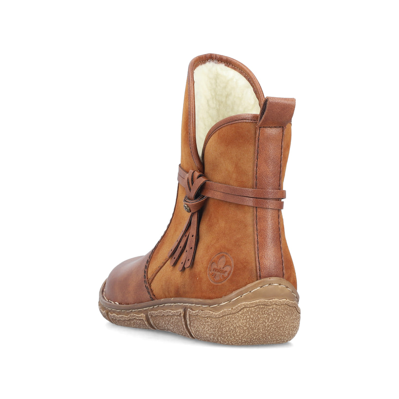 Zimtbraune Rieker Damen Kurzstiefel Z3772-22 mit einer schockabsorbierenden Sohle. Schuh von oben
