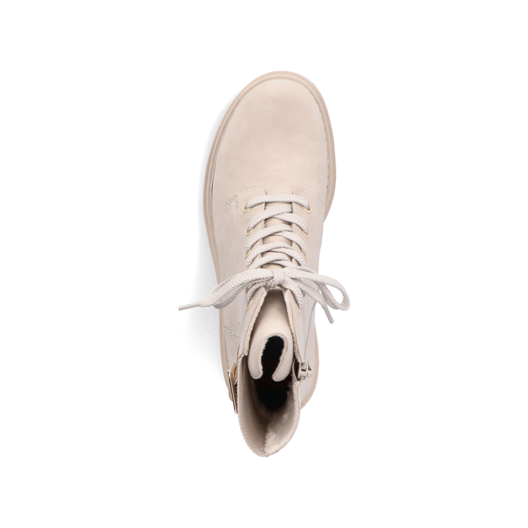 Cremebeige Rieker Damen Biker Boots 72631-63 mit einer schockabsorbierenden Sohle. Schuh von oben