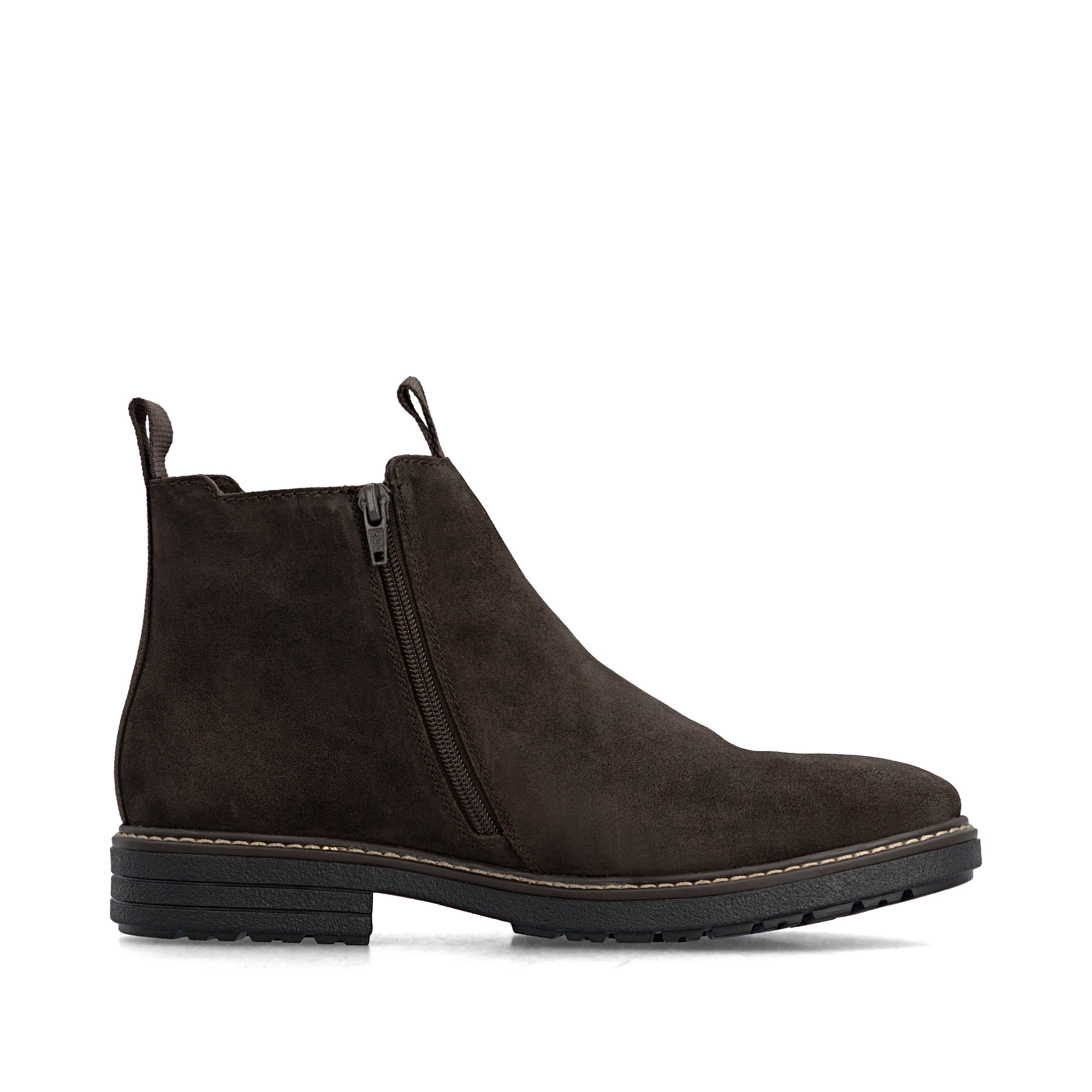 Dunkelbraune Rieker Herren Chelsea Boots 33180-28 aus Rauleder. Schuh Innenseite.