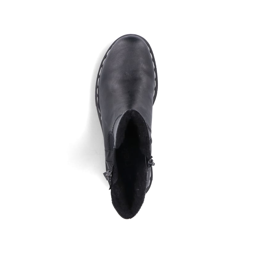 Schwarze Rieker Damen Chelsea Boots 74083-00 mit einem Reißverschluss. Schuh von oben.