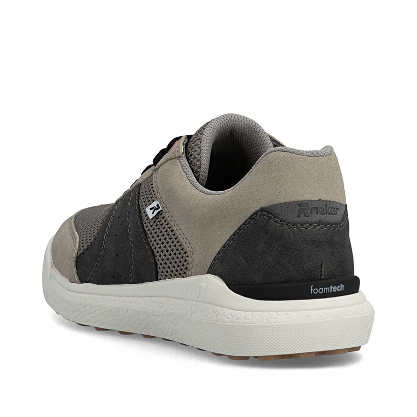 Beige Rieker Herren Sneaker Low U1150-64 mit Schnürung sowie der Komfortweite G. Schuh von hinten.