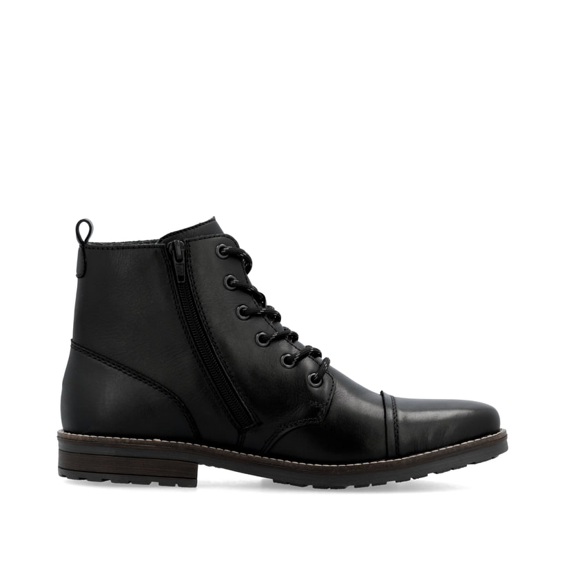 Graphitschwarze Rieker Herren Schnürstiefel 33205-00 mit Schnürung und Reißverschluss. Schuh Innenseite