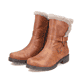 Braune Rieker Damen Kurzstiefel 79580-25 mit Kunstfell-Kragen. Schuhpaar seitlich schräg.