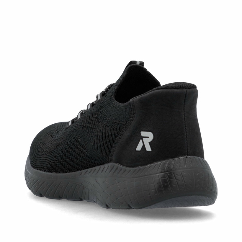 Baskets basses Rieker noires femme M5066-00 avec option easy in facile. Chaussure vue de l'arrière.