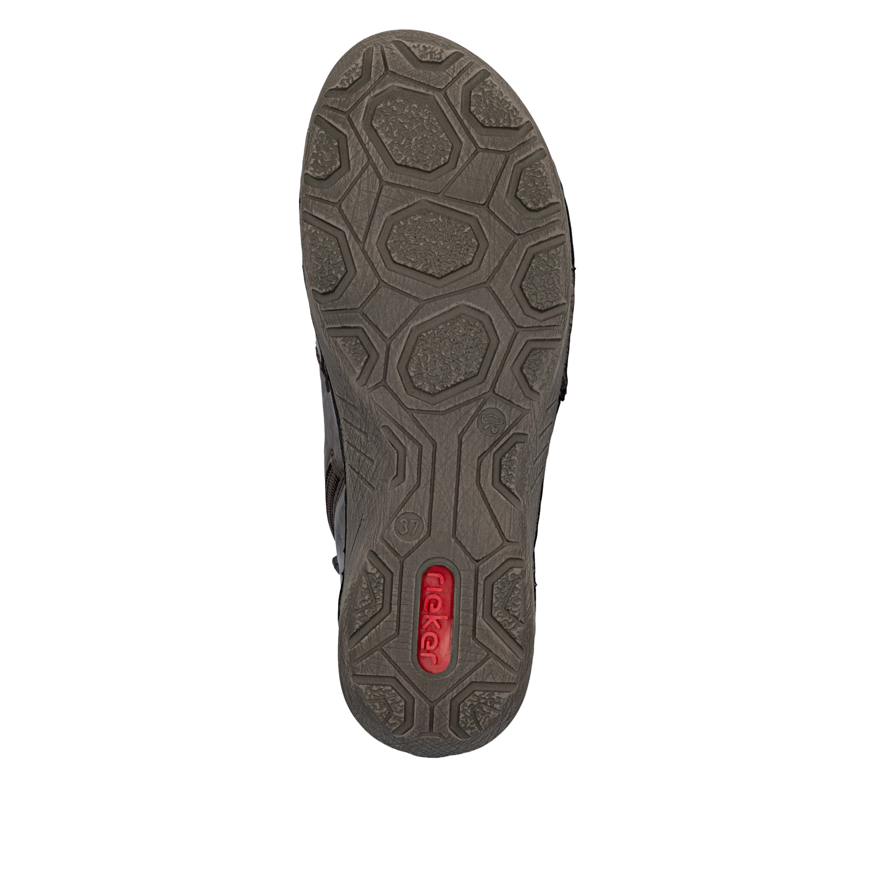 Dunkelbraune Rieker Damen Kurzstiefel 52557-25 mit einem Reißverschluss. Schuh Laufsohle.