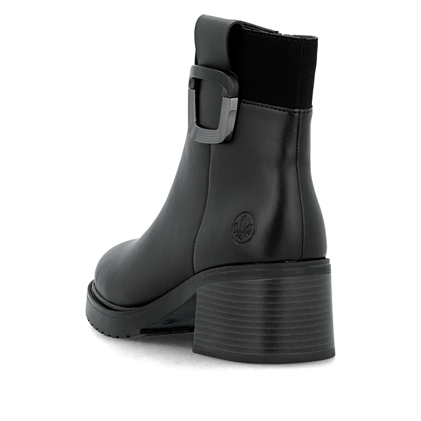 Schwarze Rieker Damen Stiefeletten Y5253-00 aus Glattleder. Schuh von hinten.