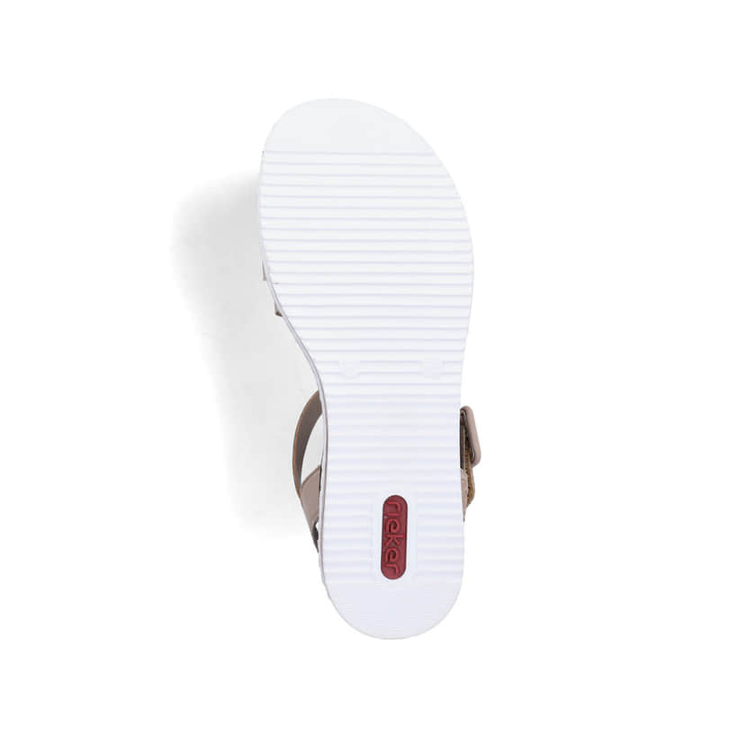 Beige Rieker Keilsandaletten V3660-61 mit trendiger Schnalle. Schuh Laufsohle.