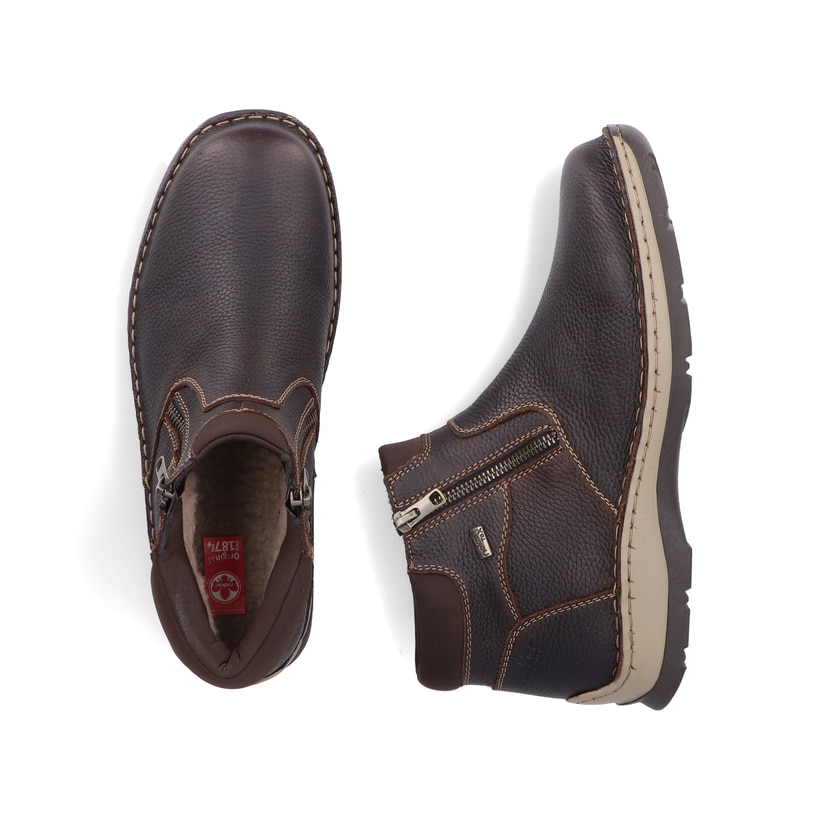 Braune Rieker Herren Kurzstiefel 05362-25 aus Glattleder. Schuh von oben, liegend.