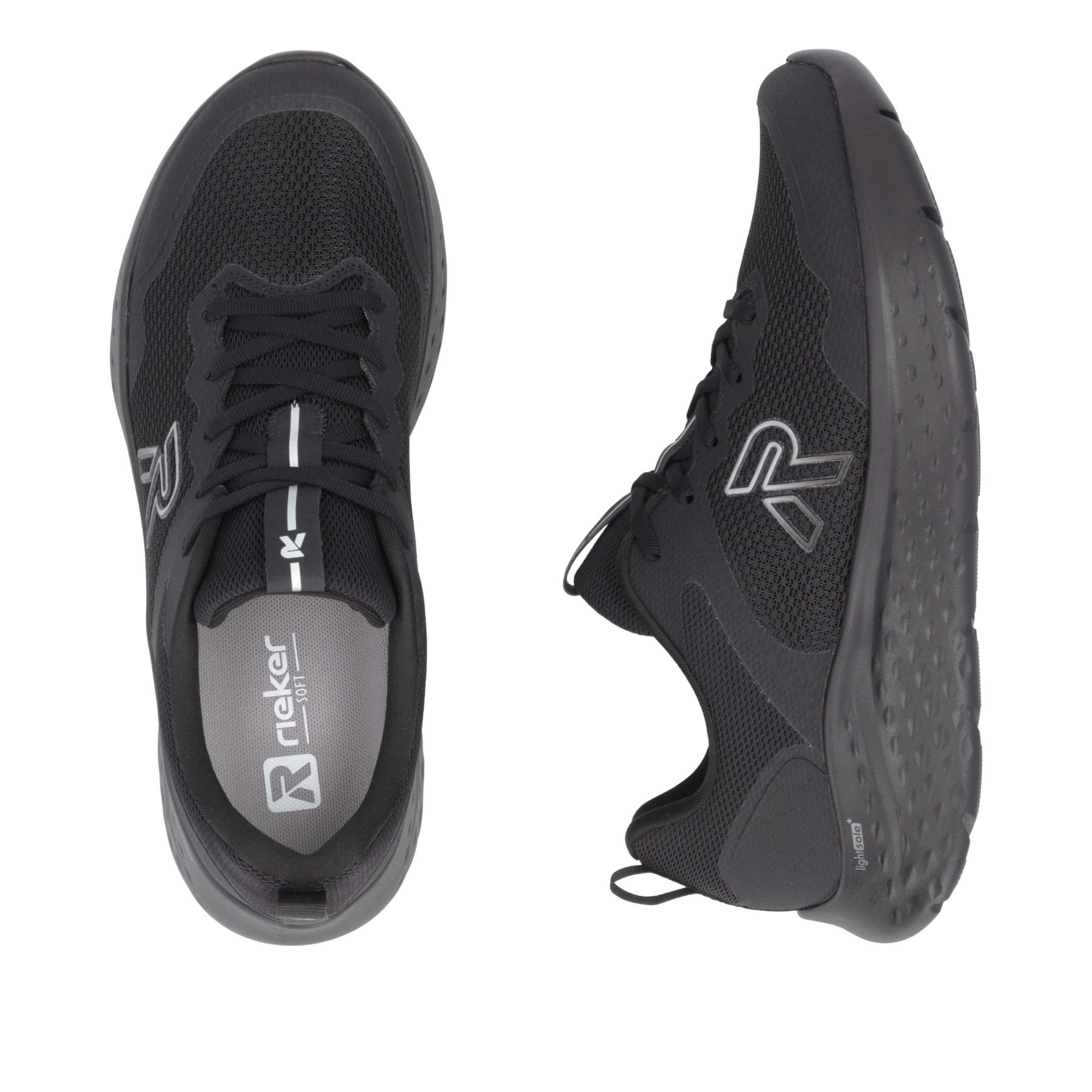 Schwarze Rieker Sport Herren Sneaker Low U4400-00. Schuh von oben, liegend.