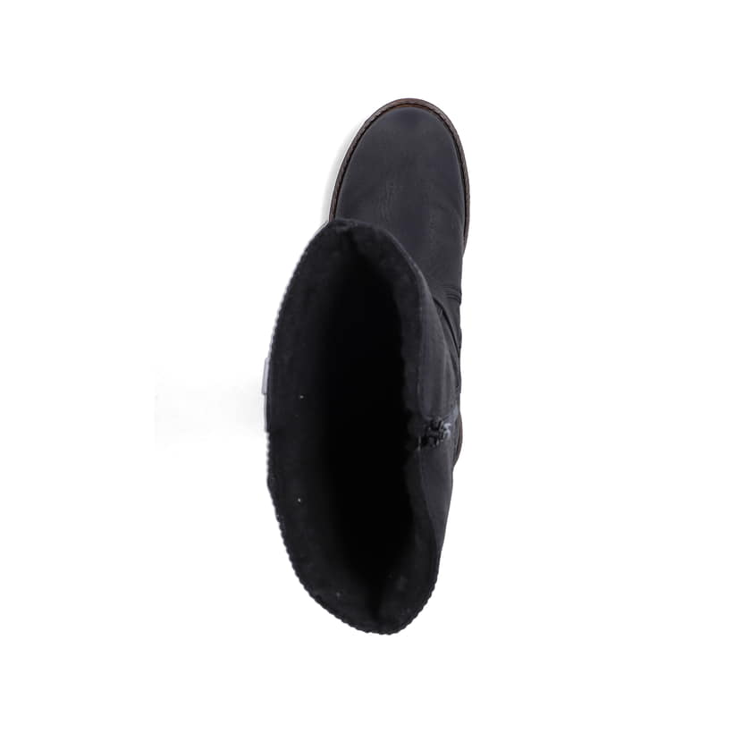 Schwarze Rieker Damen Hochschaftstiefel 73292-00 mit einem Reißverschluss. Schuh von oben.