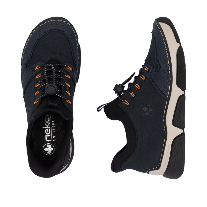 Dunkelblaue Rieker Damen Slipper 45963-14 mit Ready2GO Schnell-Anziehfunktion. Schuh von oben, liegend.