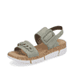 Grüne Rieker Damen Riemchensandalen V2350-52 mit einem Klettverschluss. Schuh seitlich schräg.