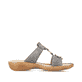 Graue Rieker Damen Pantoletten 608K1-45 mit einem Klettverschluss. Schuh Innenseite.