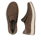 Braune Rieker Herren Slipper 16951-24 mit einem Gummizug sowie der Extraweite H. Schuh von oben, liegend.